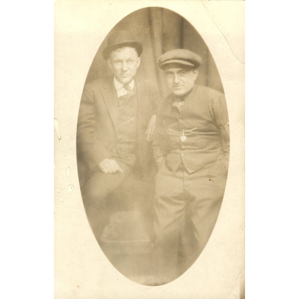 CIRCA 1910-1930 RPPC Featuring Two Handsome Dapper Men Wearing Suits & Watches